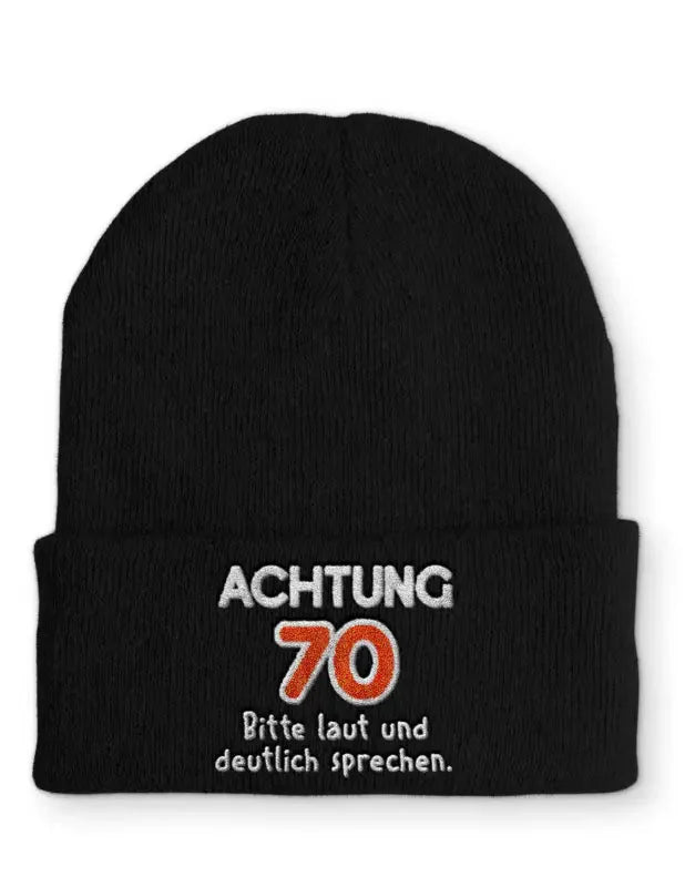 Beanie Mütze Achtung 70 Bitte laut und deutlich sprechen. Statement Beanie Mütze mit Spruch - tshirtladen -