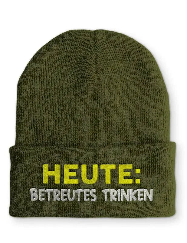 Beanie Mütze Heute: Betreutes trinken Statement Beanie Mütze mit Spruch - tshirtladen -