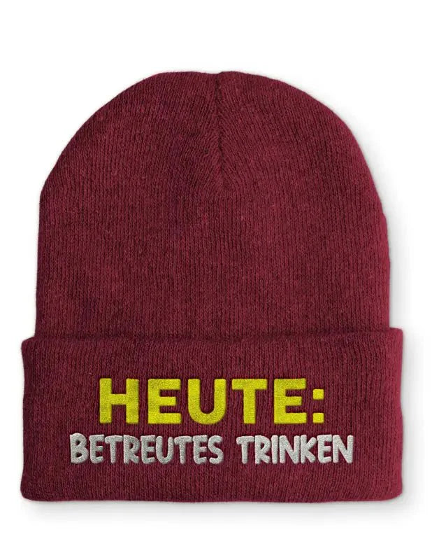 Beanie Mütze Heute: Betreutes trinken Statement Beanie Mütze mit Spruch - tshirtladen -
