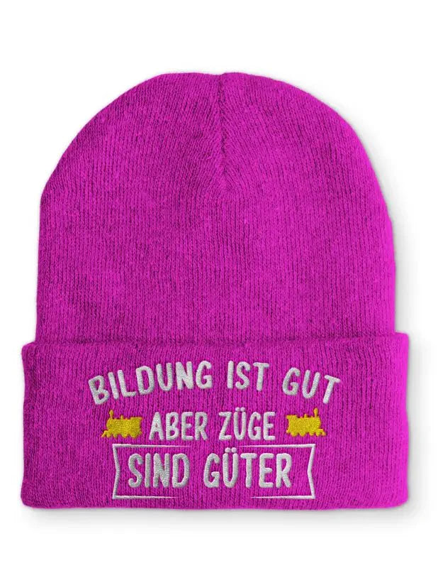 Bildung ist gut aber Züge sind Güter Statement Beanie Mütze mit Spruch - tshirtladen - Mütze