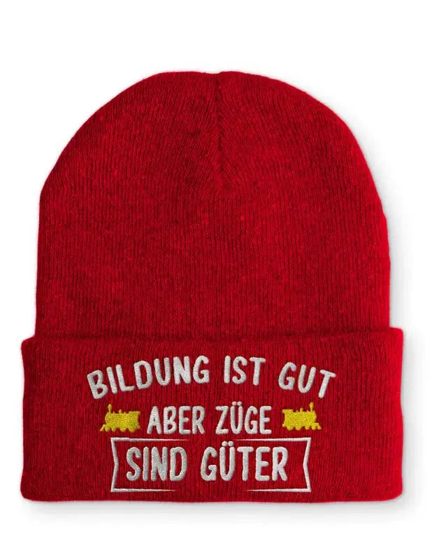 Bildung ist gut aber Züge sind Güter Statement Beanie Mütze mit Spruch - tshirtladen - Mütze