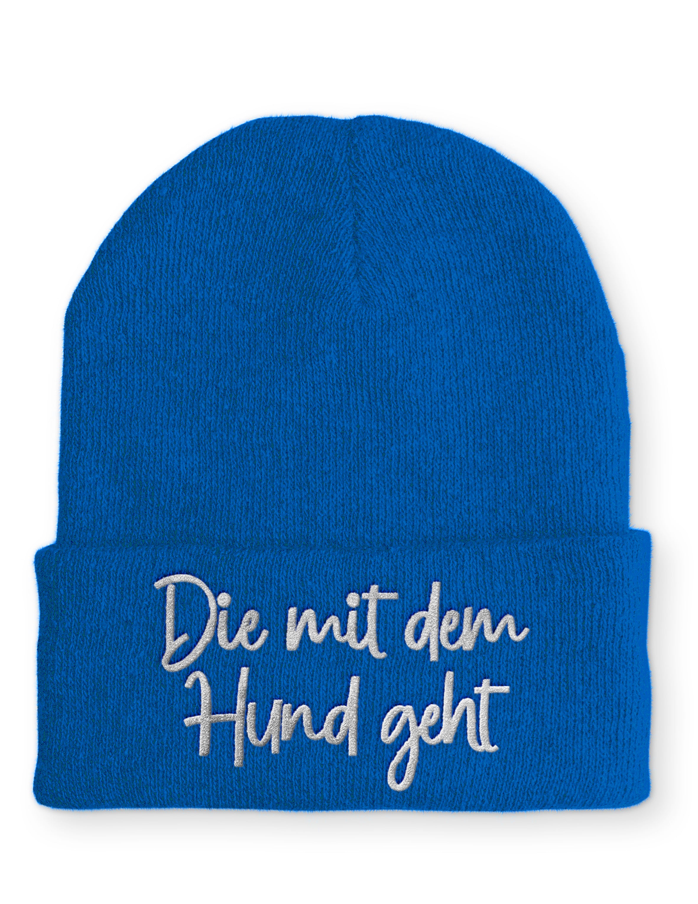 Die mit dem Hund geht Statement Beanie Mütze mit Spruch