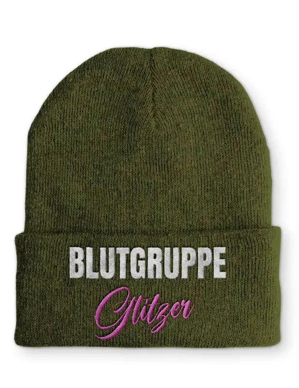 Blutgruppe Glitzer Statement Beanie Mütze mit Spruch - tshirtladen - Mütze