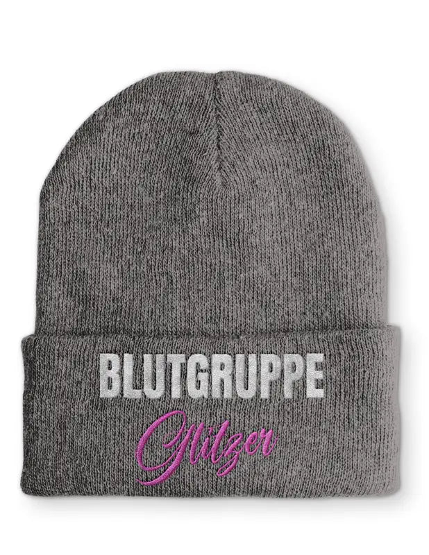 Blutgruppe Glitzer Statement Beanie Mütze mit Spruch - tshirtladen - Mütze