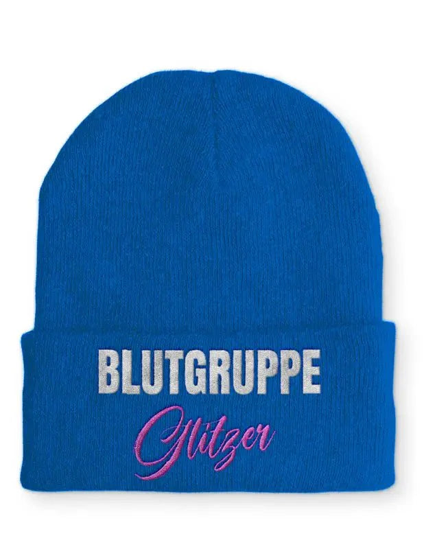 Blutgruppe Glitzer Statement Beanie Mütze mit Spruch - tshirtladen - Mütze
