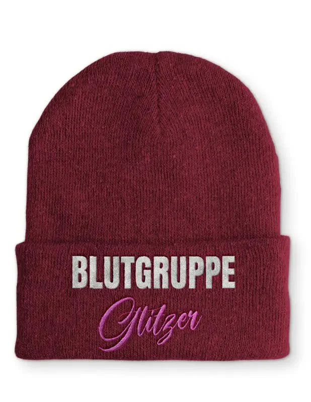 Blutgruppe Glitzer Statement Beanie Mütze mit Spruch - tshirtladen - Mütze