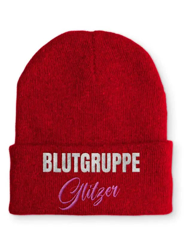 Blutgruppe Glitzer Statement Beanie Mütze mit Spruch - tshirtladen - Mütze