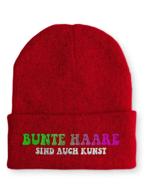 Bunte Haare sind auch Kunst Statement Beanie Mütze mit Spruch - tshirtladen - Mütze