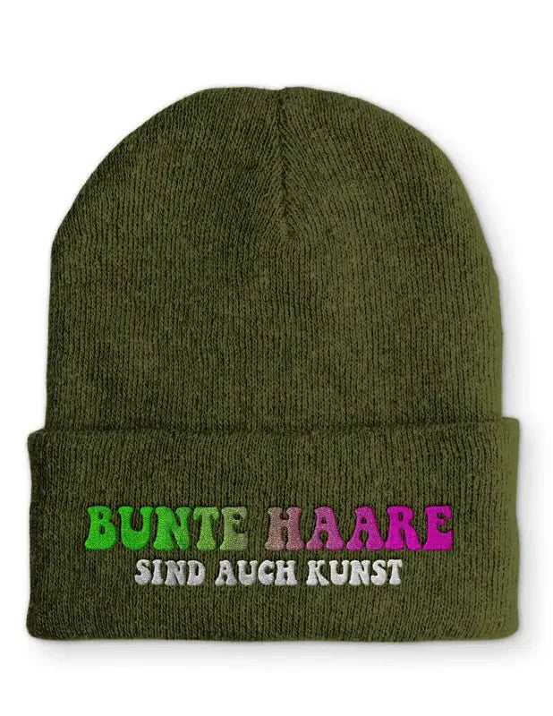 Bunte Haare sind auch Kunst Statement Beanie Mütze mit Spruch - tshirtladen - Mütze