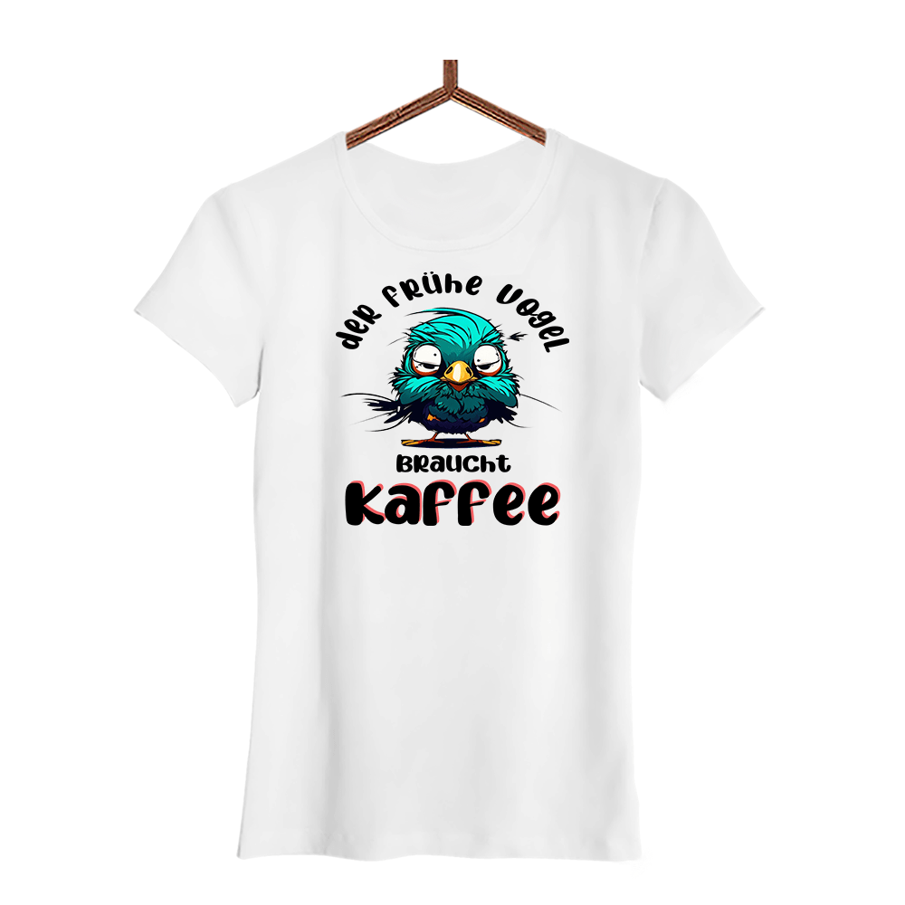 Damen T-Shirt der frühe Vogel - Schwarzer - Kaffee