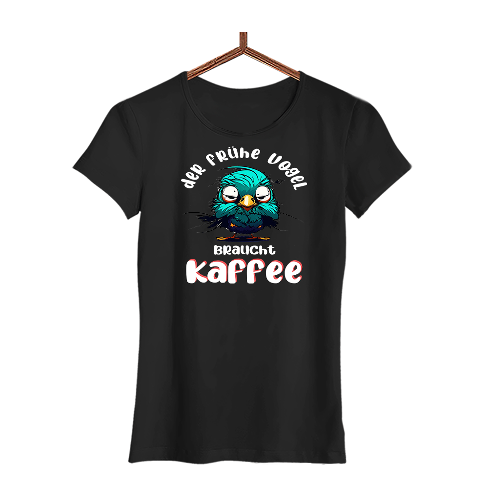Damen T-Shirt der frühe Vogel - Schwarzer - Kaffee