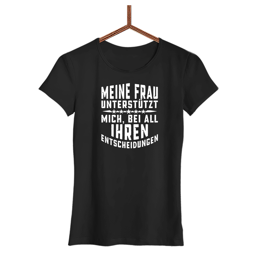Damen T-Shirt Meine Frau unterstützt mich - Schwarzer - Kaffee