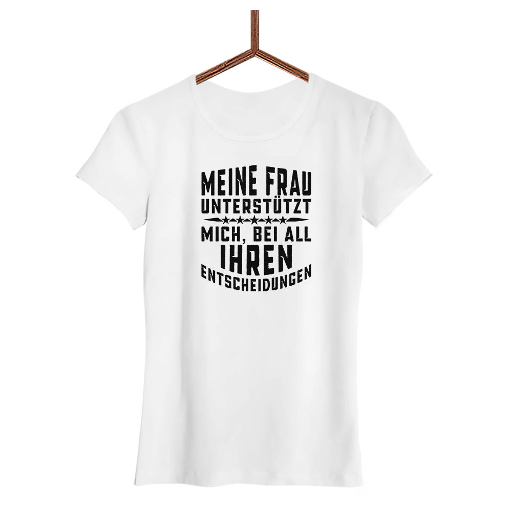 Damen T-Shirt Meine Frau unterstützt mich - Schwarzer - Kaffee