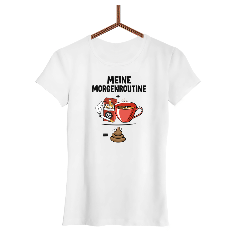 Damen T-Shirt Meine Morgenroutine - Schwarzer - Kaffee