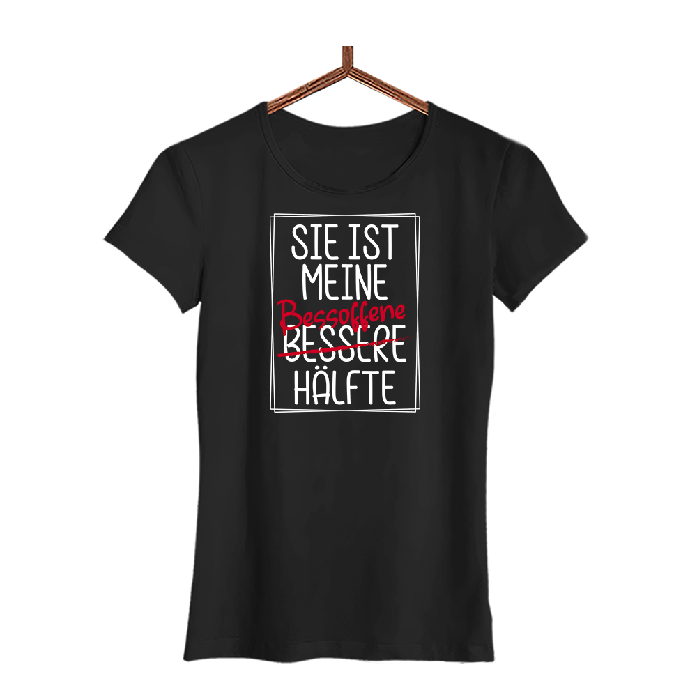 Damen T-Shirt Sie ist meine Bessoffene hälfte - Schwarzer - Kaffee