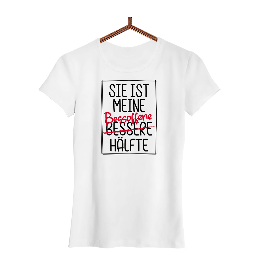 Damen T-Shirt Sie ist meine Bessoffene hälfte - Schwarzer - Kaffee