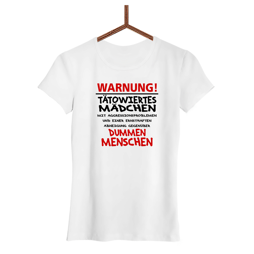 Damen T-Shirt Warnung! Tätowiertes Mädchen - Schwarzer - Kaffee