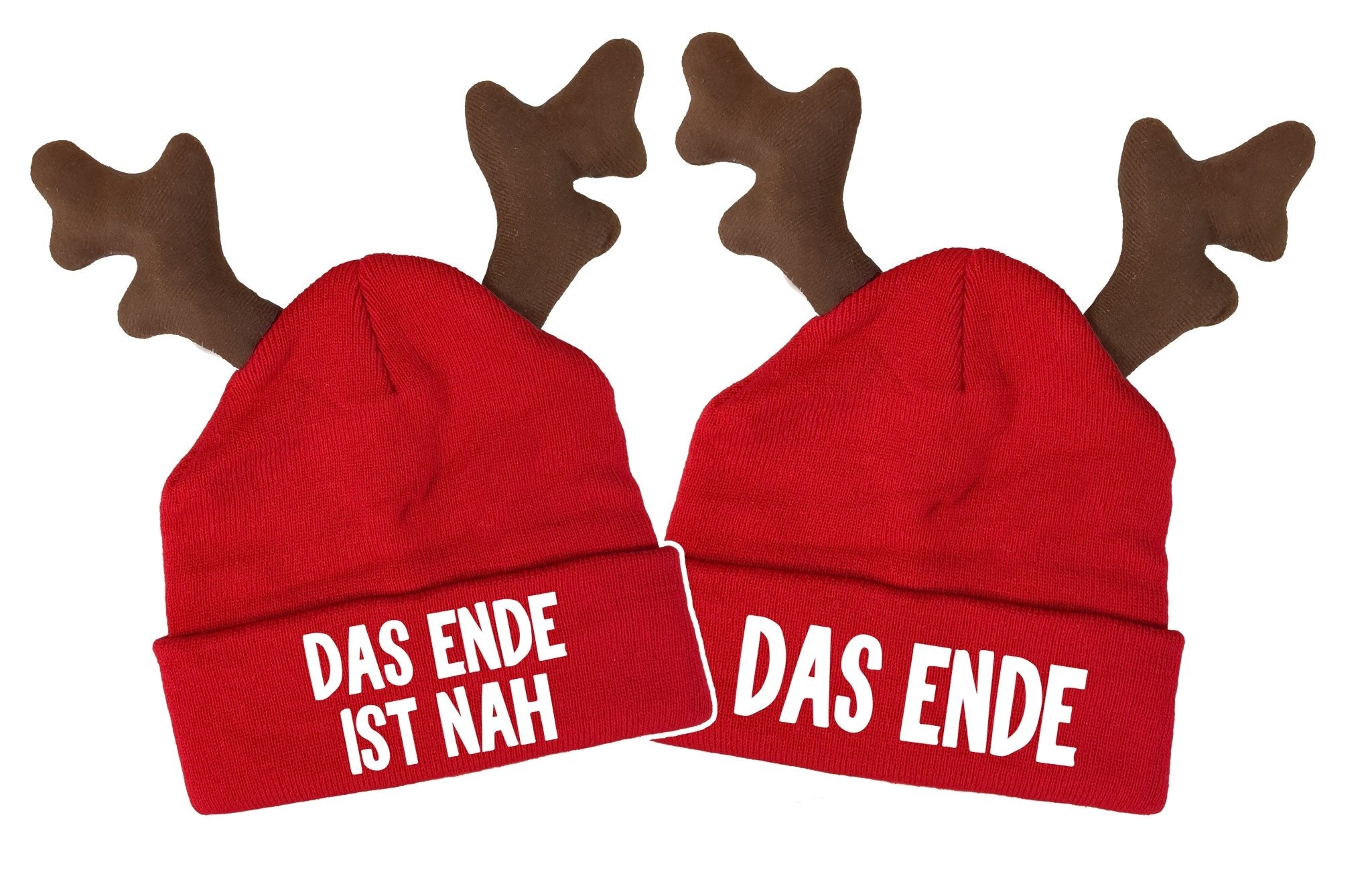 Das Ende ist nah | Das Ende Duo Elchmütze Statement Beanie Mütze mit Spruch - tshirtladen - Mütze