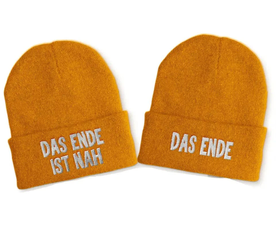 Das Ende ist nah | Das Ende Duo Statement Beanie Mütze mit Spruch - tshirtladen - Mütze