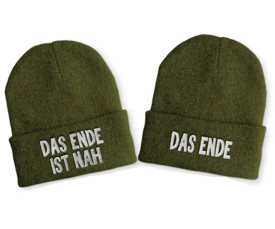 Das Ende ist nah | Das Ende Duo Statement Beanie Mütze mit Spruch - tshirtladen - Mütze