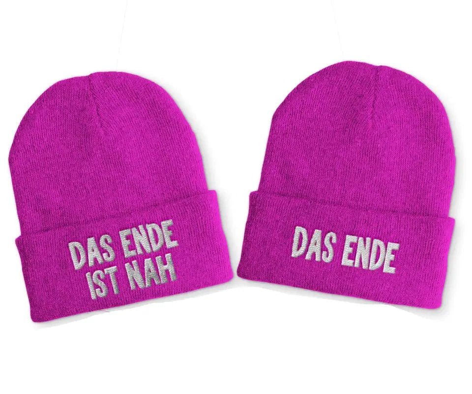 Das Ende ist nah | Das Ende Duo Statement Beanie Mütze mit Spruch - tshirtladen - Mütze