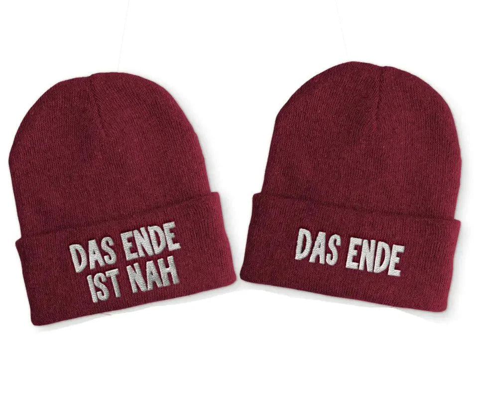 Das Ende ist nah | Das Ende Duo Statement Beanie Mütze mit Spruch - tshirtladen - Mütze