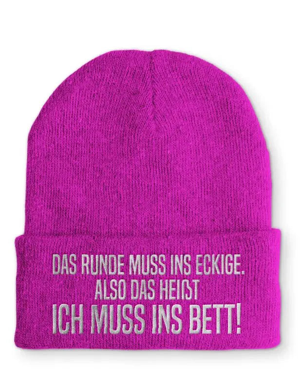 Das Runde muss ins Eckige Statement Beanie Mütze mit Spruch - tshirtladen - Mütze