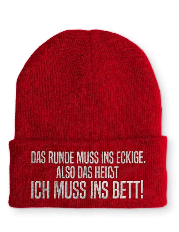 Das Runde muss ins Eckige Statement Beanie Mütze mit Spruch - tshirtladen - Mütze