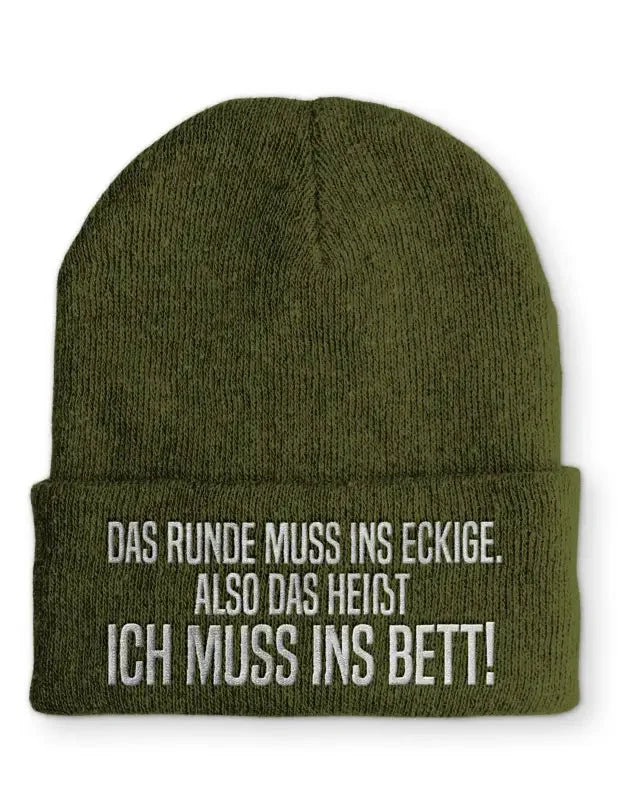 Das Runde muss ins Eckige Statement Beanie Mütze mit Spruch - tshirtladen - Mütze