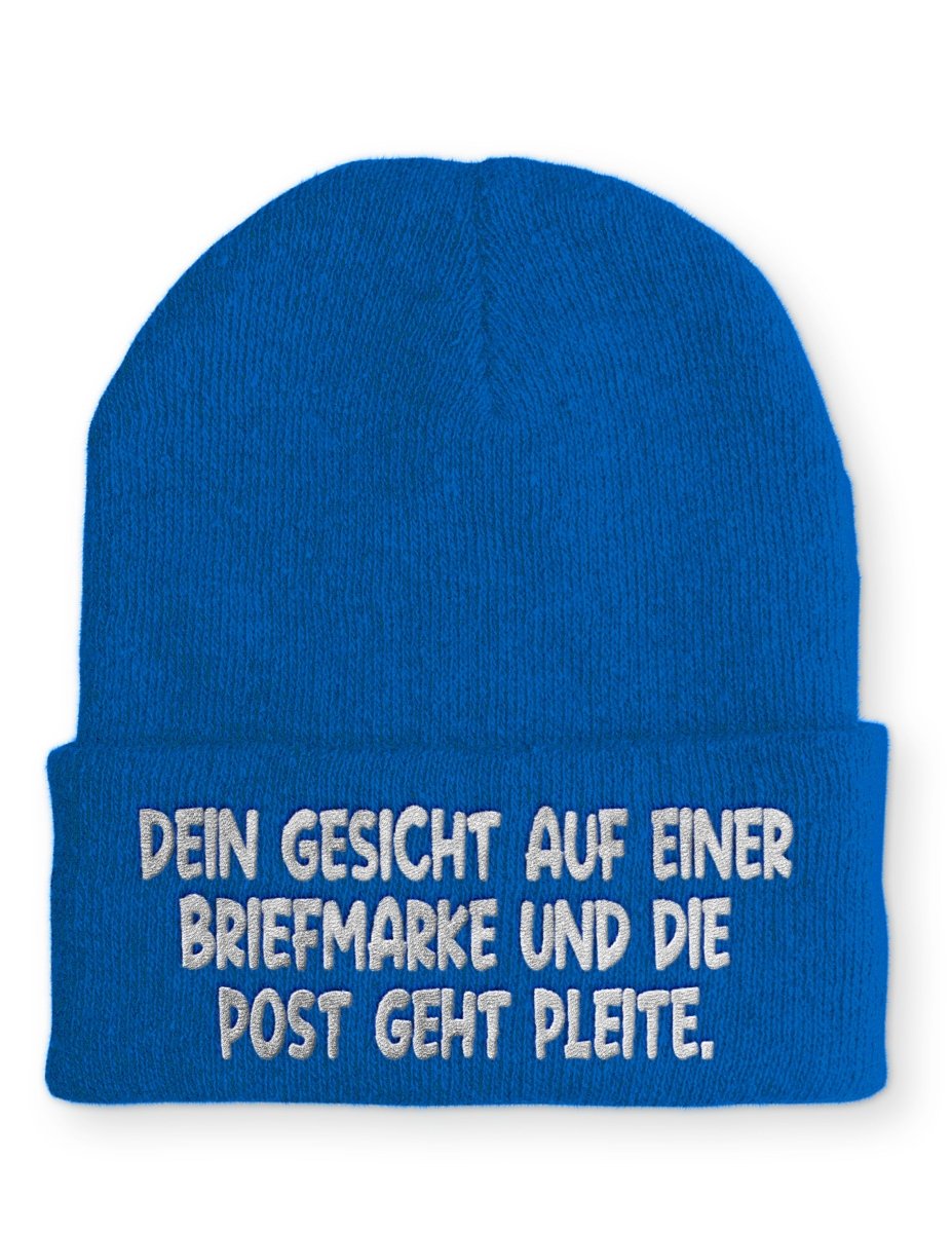 Dein Gesicht auf einer Briefmarke und die Post geht Pleite. Statement Beanie Mütze mit Spruch - Schwarzer - Kaffee