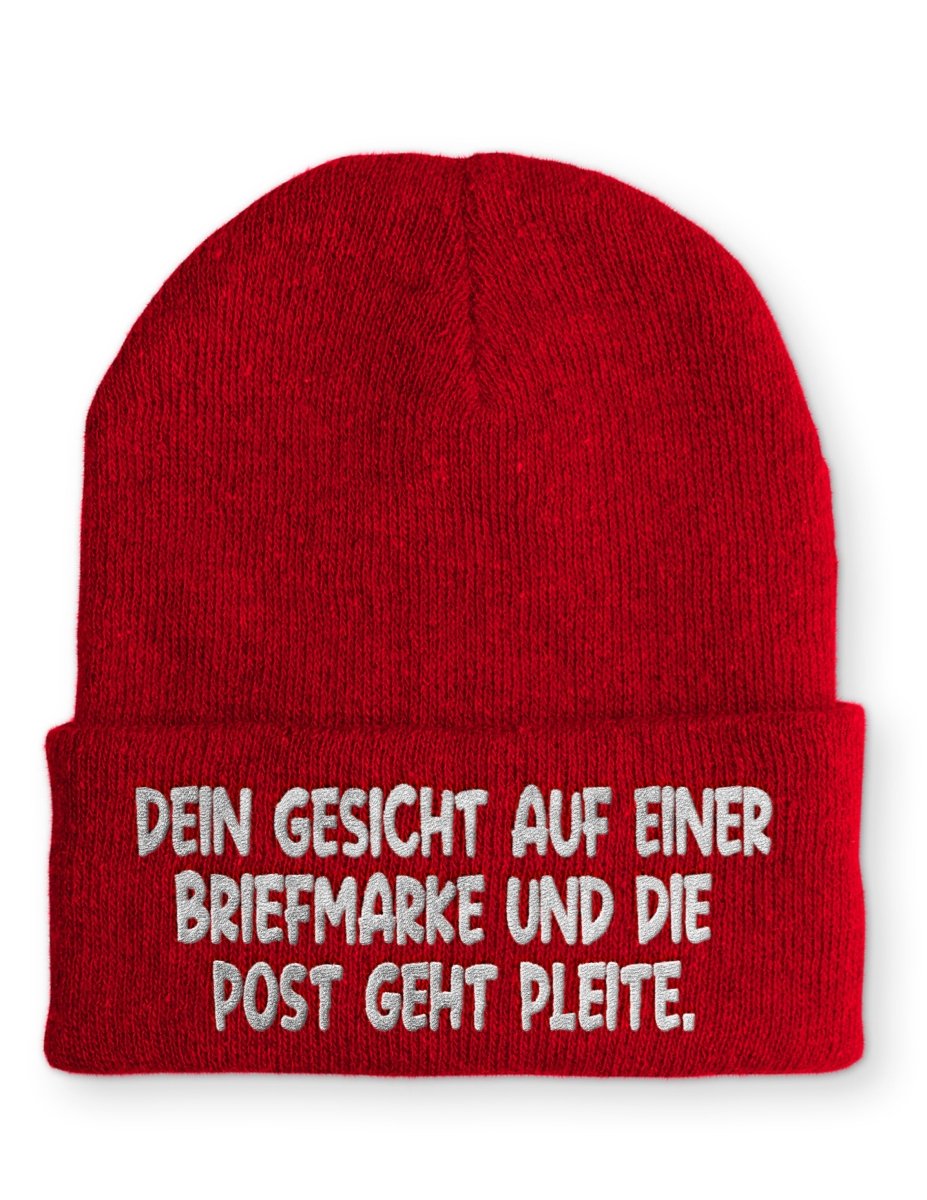 Dein Gesicht auf einer Briefmarke und die Post geht Pleite. Statement Beanie Mütze mit Spruch - Schwarzer - Kaffee