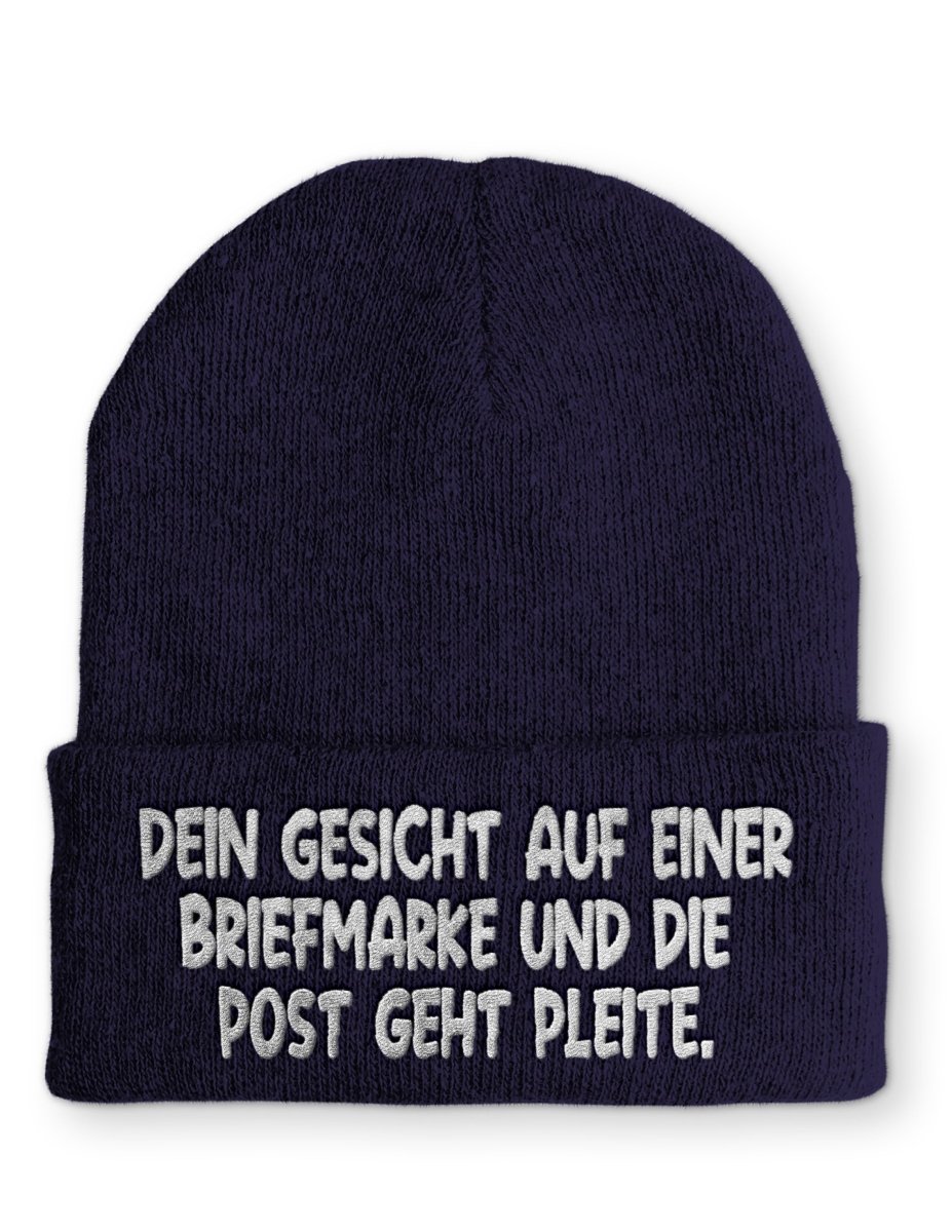 Dein Gesicht auf einer Briefmarke und die Post geht Pleite. Statement Beanie Mütze mit Spruch - Schwarzer - Kaffee
