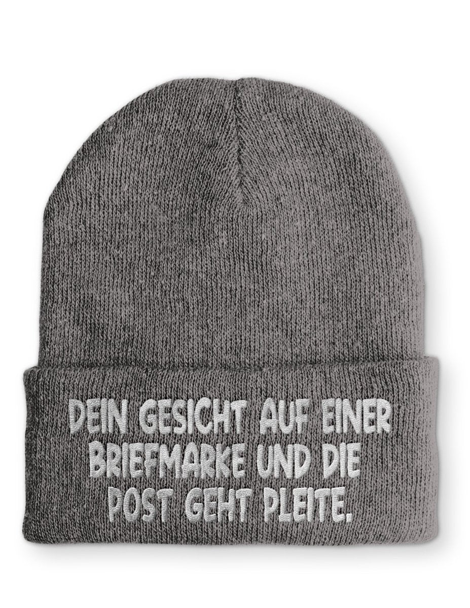 Dein Gesicht auf einer Briefmarke und die Post geht Pleite. Statement Beanie Mütze mit Spruch - Schwarzer - Kaffee
