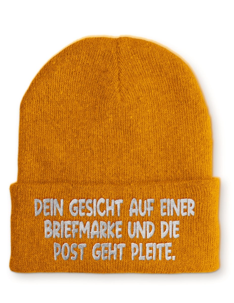Dein Gesicht auf einer Briefmarke und die Post geht Pleite. Statement Beanie Mütze mit Spruch - Schwarzer - Kaffee