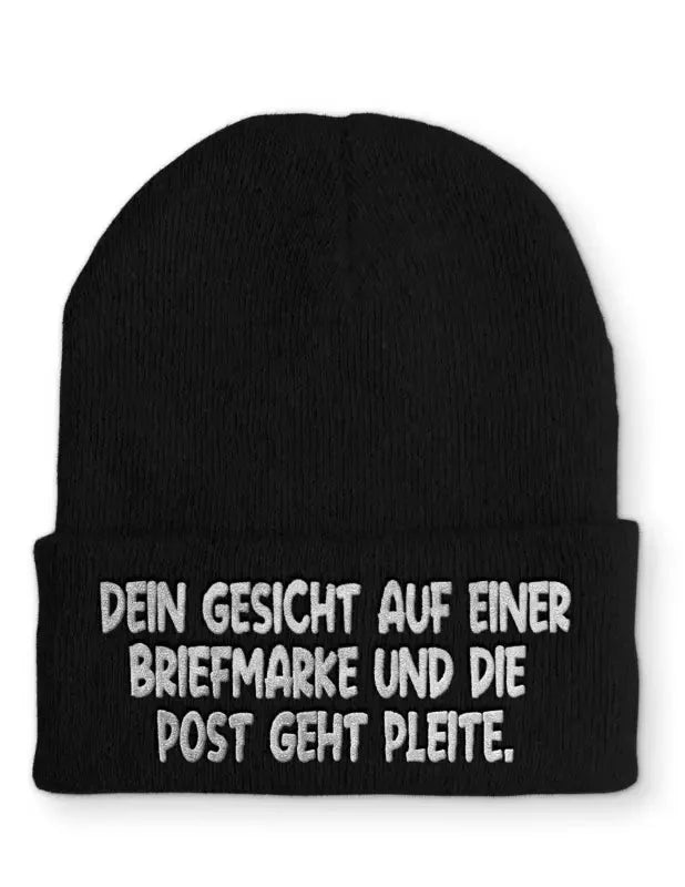 Dein Gesicht auf einer Briefmarke und die Post geht Pleite. Statement Beanie Mütze mit Spruch - tshirtladen - Mütze
