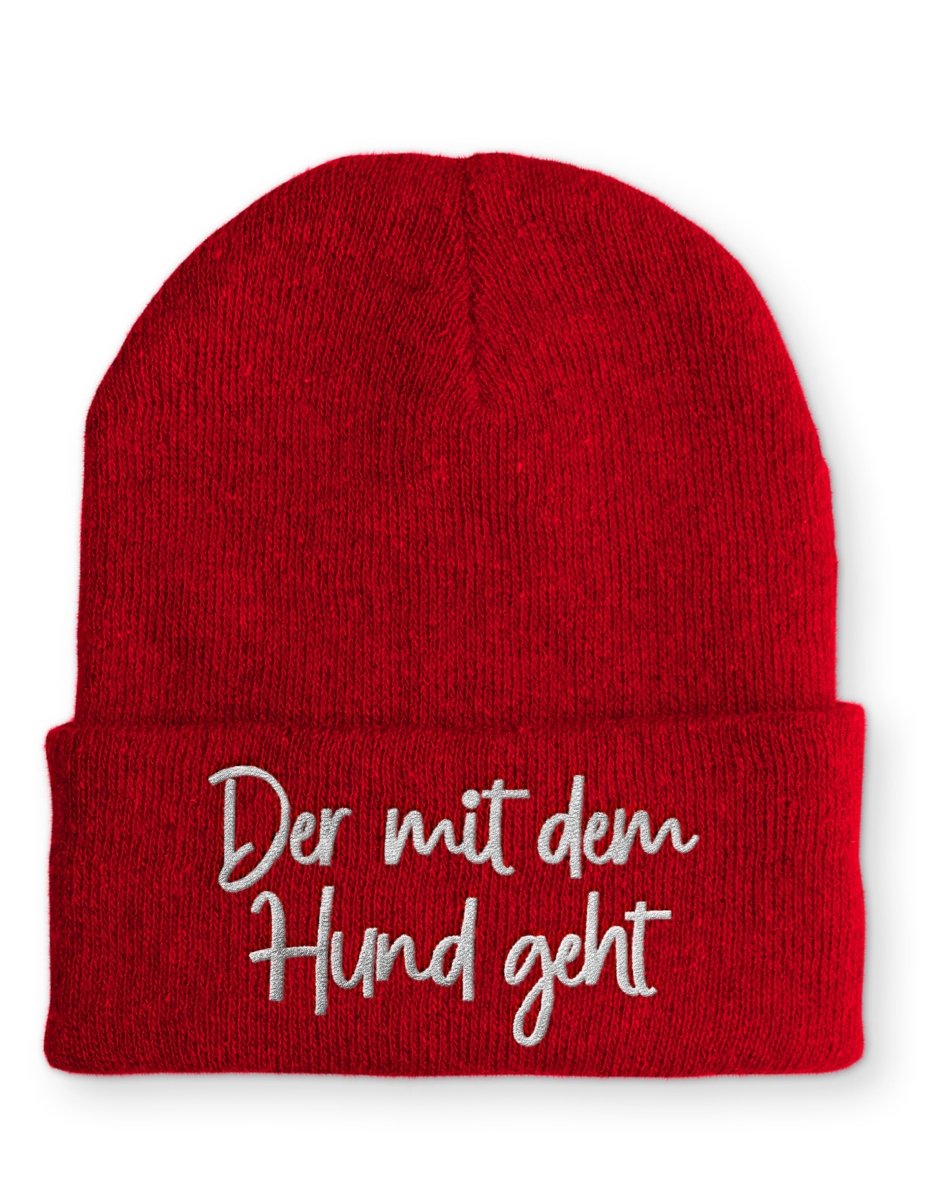 Der mit dem Hund geht Statement Beanie Mütze mit Spruch - Schwarzer - Kaffee