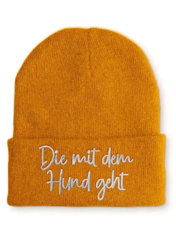Die mit dem Hund geht Statement Beanie Mütze mit Spruch - tshirtladen - Mütze
