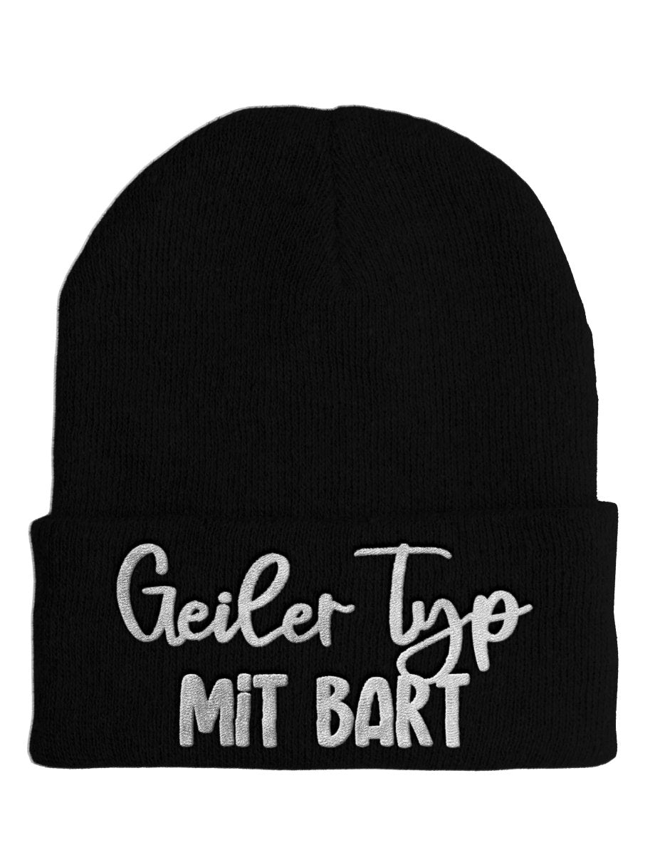 Geiler Typ mit Bart - Beanie - Mütze mit Spruch - Schwarzer - Kaffee