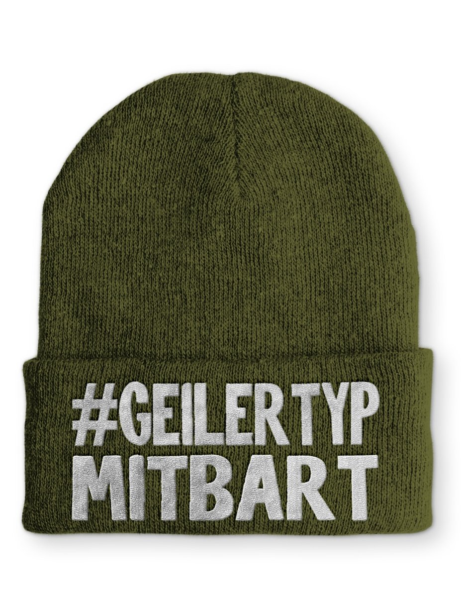 Geiler Typ mit Bart Statement Beanie Mütze mit Spruch - Schwarzer - Kaffee