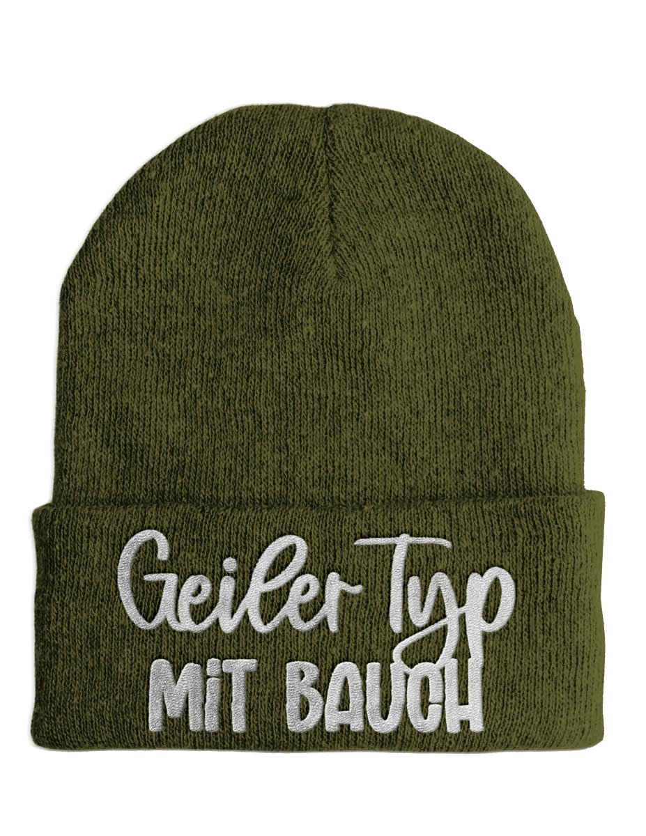 Geiler Typ mit Bauch - Beanie - Mütze mit Spruch - Schwarzer - Kaffee