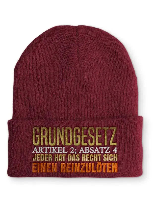 Grundgesetz Artikel 2 Absatz 4 jeder hat das Recht sich einen reinzulöten Statement Beanie Mütze mit Spruch - tshirtladen - Mütze