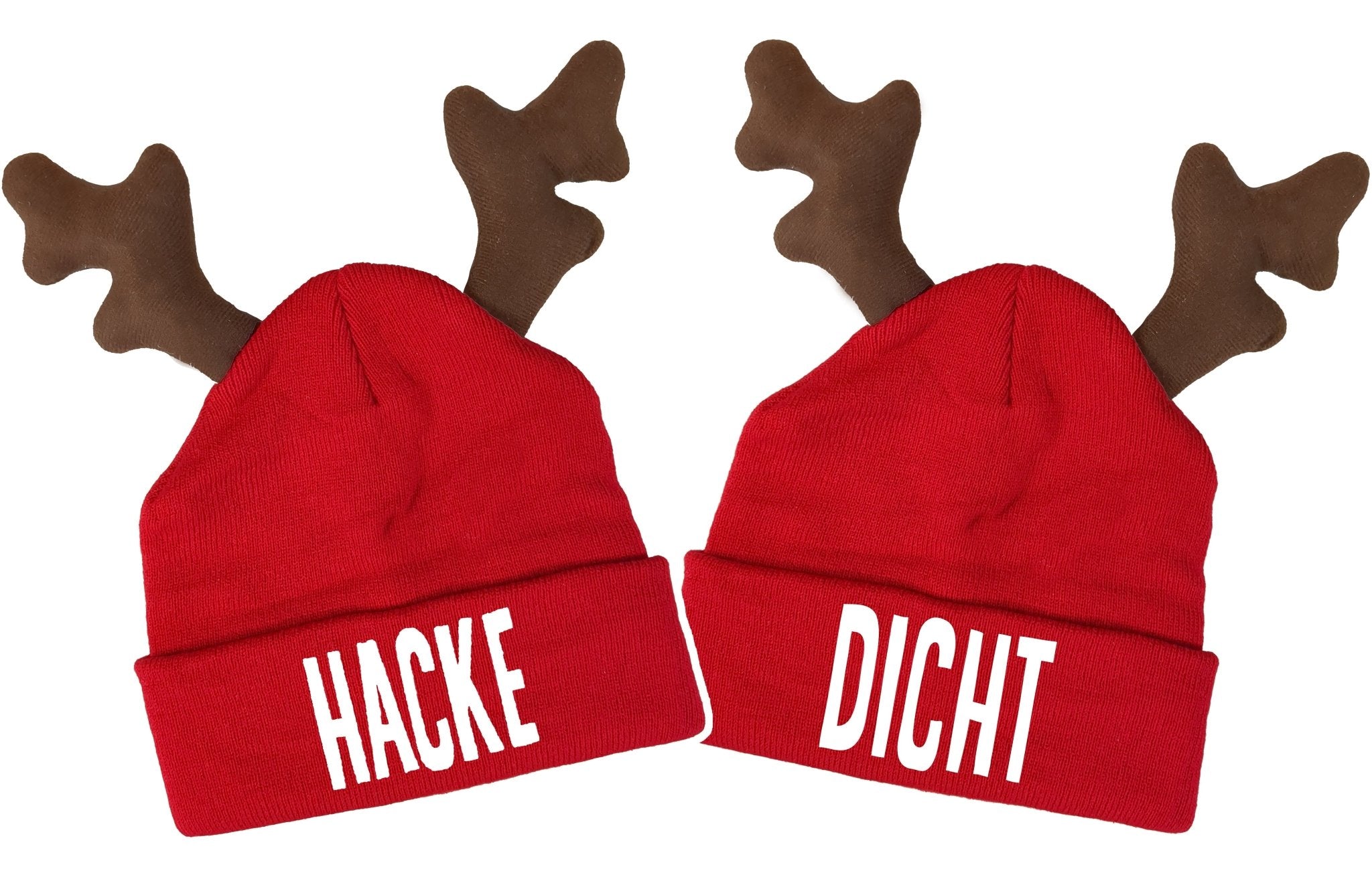 HACKE | DICHT Duo Elchmütze Statement Beanie Mütze mit Spruch - tshirtladen - Mütze