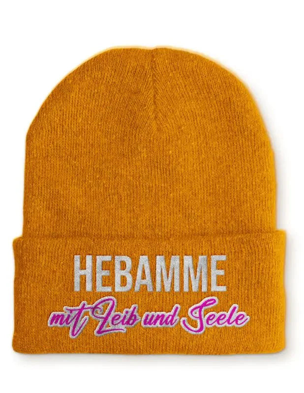 Hebamme mit Leib und Seele Statement Beanie Mütze mit Spruch - tshirtladen - Mütze