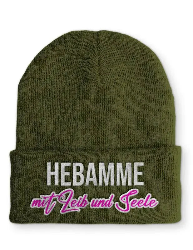 Hebamme mit Leib und Seele Statement Beanie Mütze mit Spruch - tshirtladen - Mütze