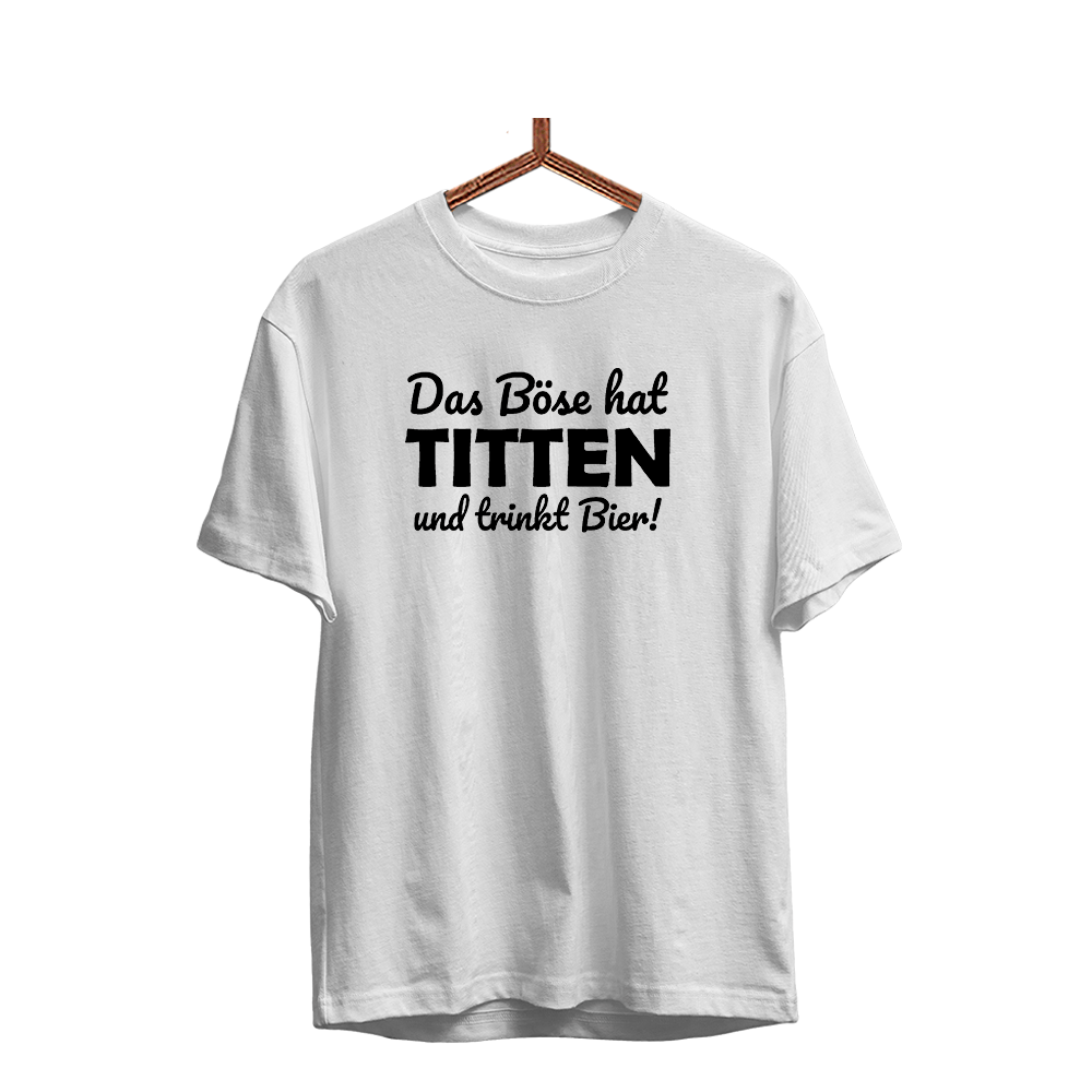 Herren T-Shirt Das Böse hat Titten und trinkt Bier - Schwarzer - Kaffee