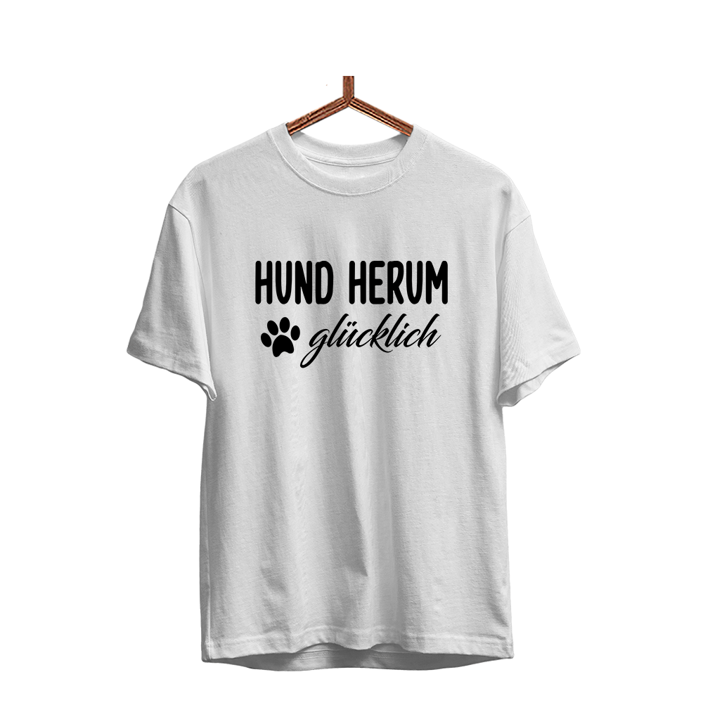 Herren T-Shirt Hund herum glücklich - Schwarzer - Kaffee