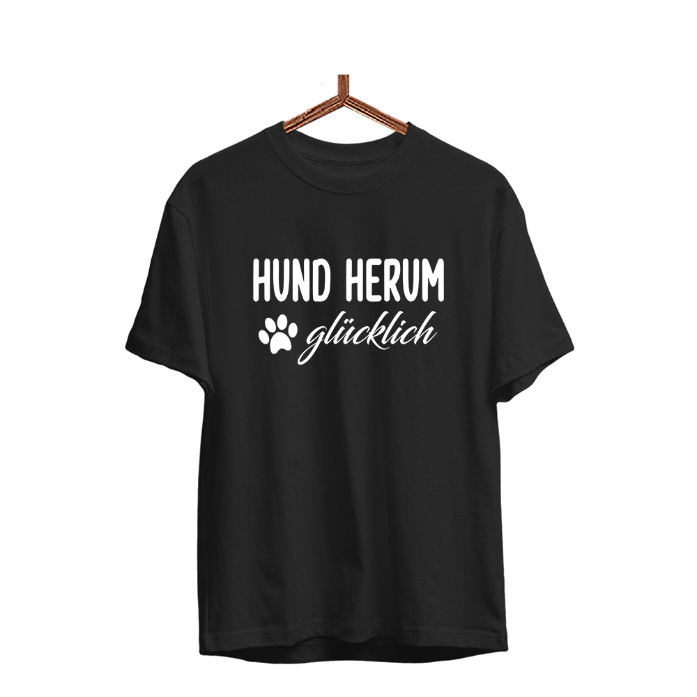 Herren T-Shirt Hund herum glücklich - Schwarzer - Kaffee