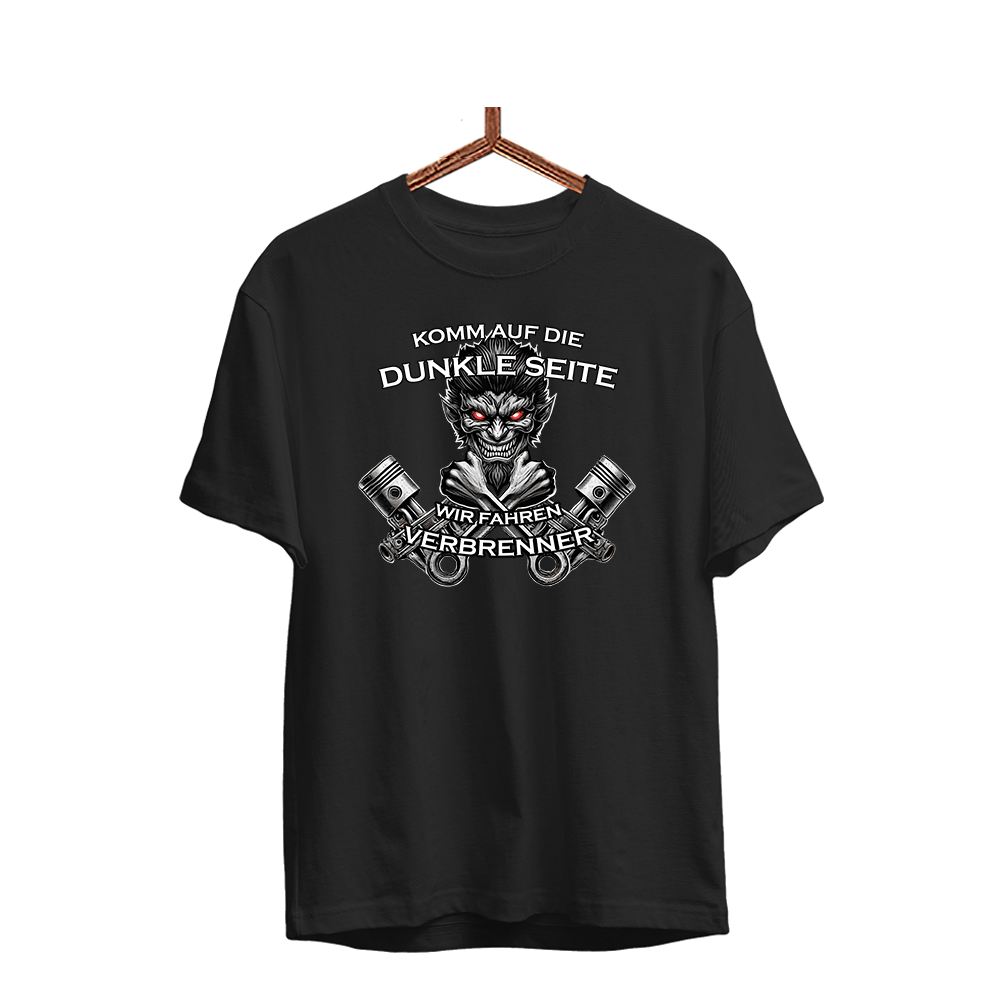 Herren T-Shirt Komm auf die dunkle Seite. Wir fahren Verbrenner - Schwarzer - Kaffee