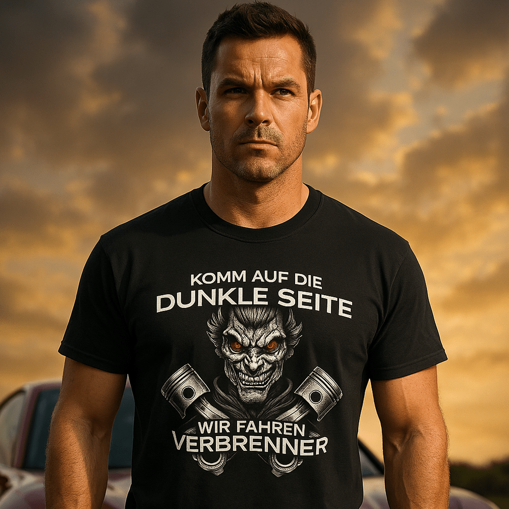 Herren T-Shirt Komm auf die dunkle Seite. Wir fahren Verbrenner - Schwarzer - Kaffee