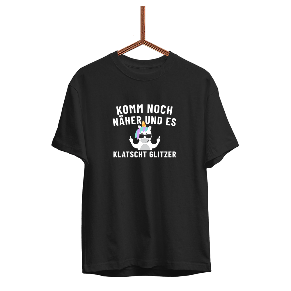 Herren T-Shirt Komm noch näher und es klatscht Glitzer - Schwarzer - Kaffee